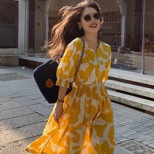 Yellow Patterned Women's Dress